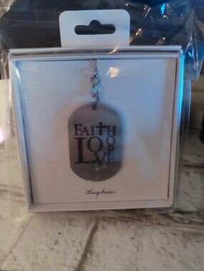 Faith Hope Love Silver-Tone Dog Tag Keychain
